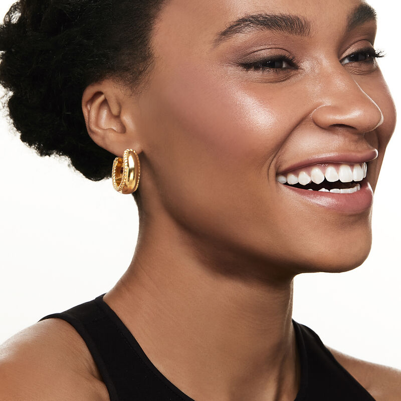 Italian Andiamo 14kt Yellow Gold Roped Hoop Earrings. 7/8" image number 1