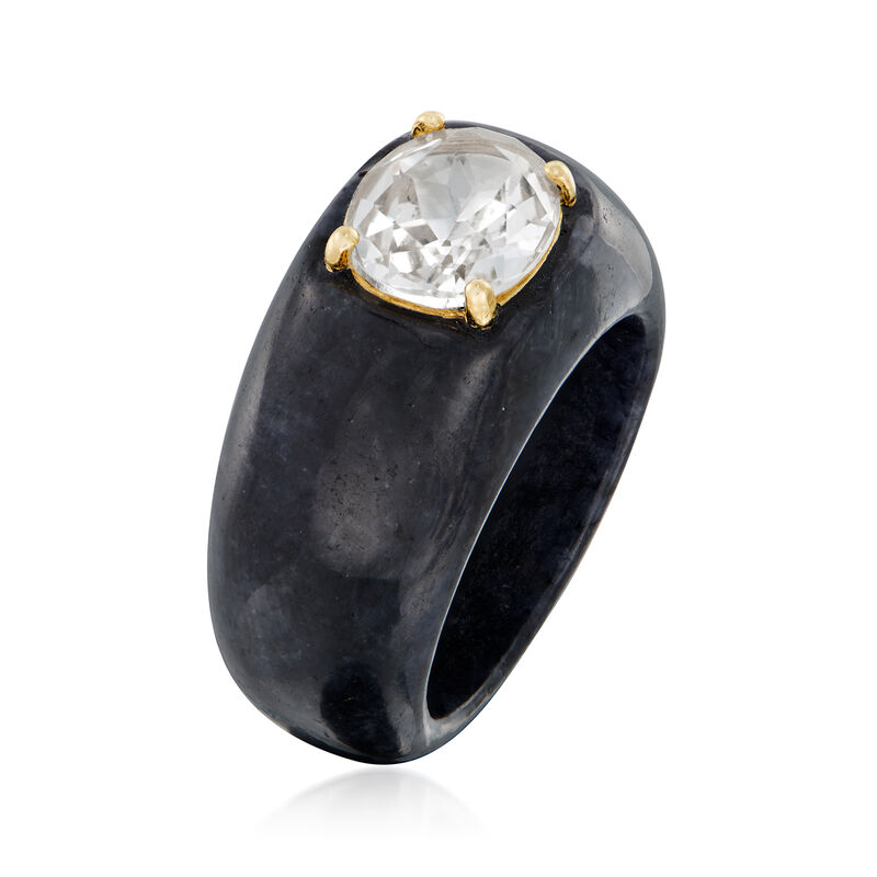 Black Jade and 3.00 Carat White Topaz Ring with 14kt Yellow Gold image number 2