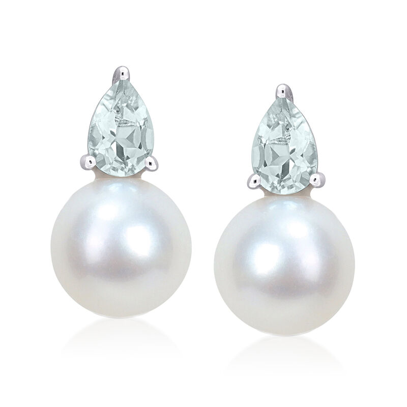 8.5-9mm Cultured Pearl and .80 ct. t.w. Aquamarine Earrings in Sterling Silver  image number 0