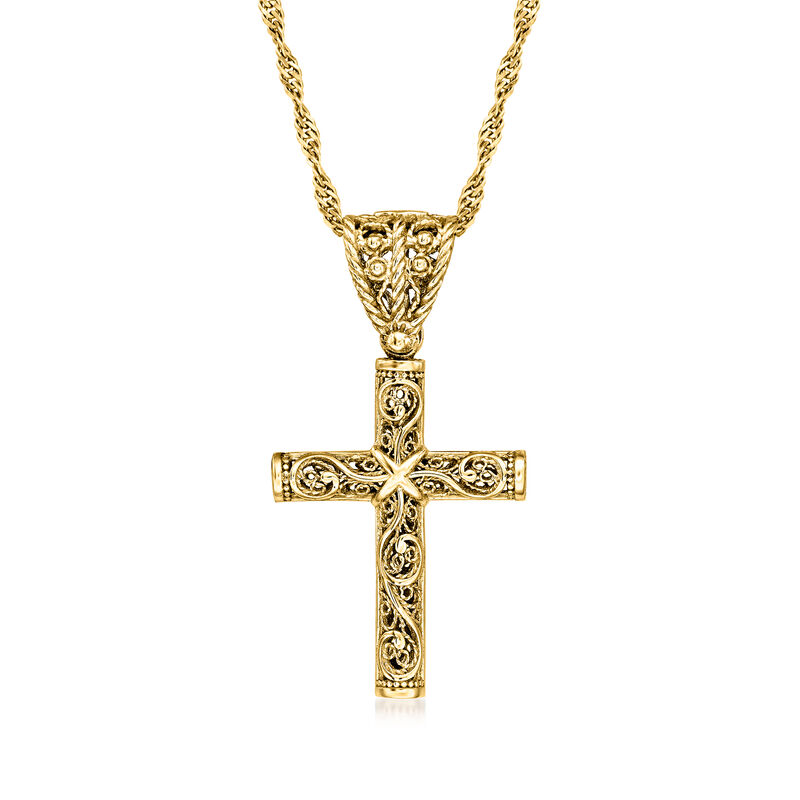 18kt Gold Over Sterling Filigree Cross Pendant Necklace  image number 0