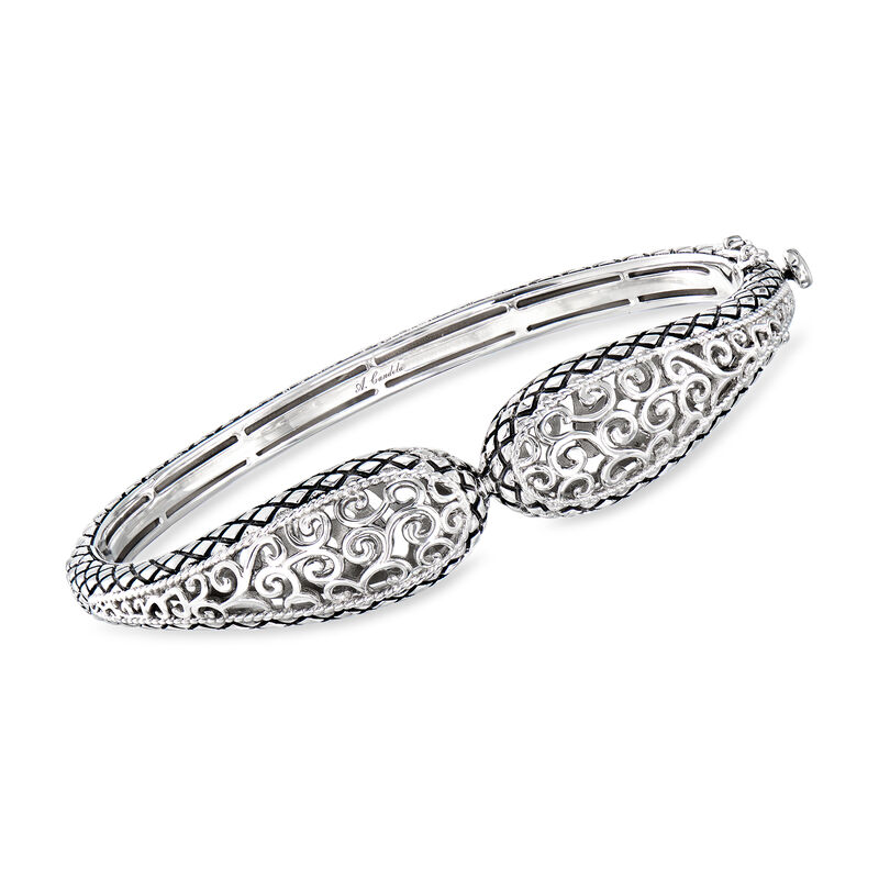 Andrea Candela "Pasion De Plata" Sterling Silver Filigree Bangle Bracelet with Black Enamel image number 0
