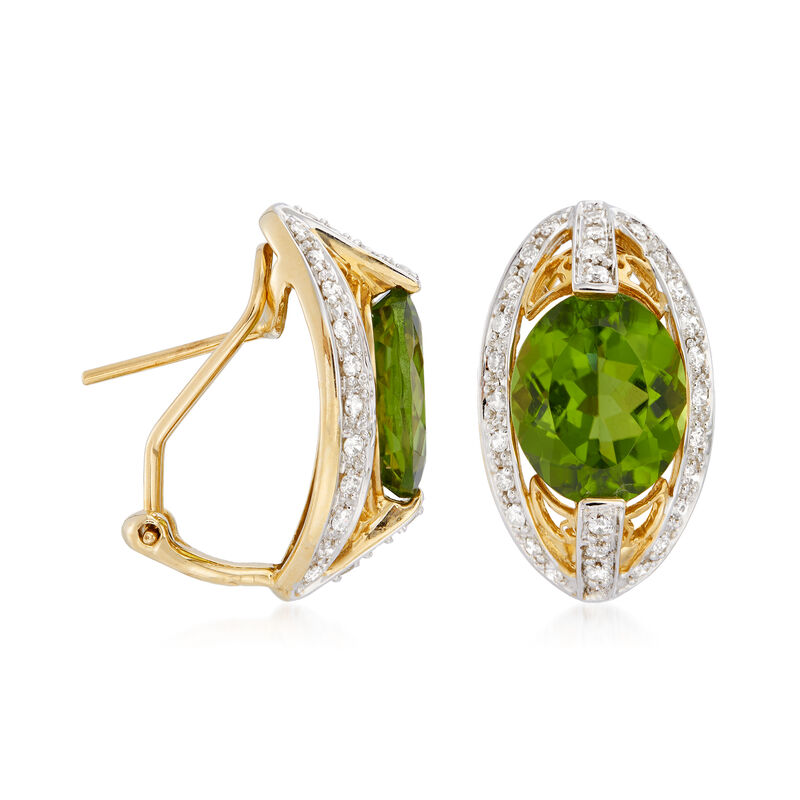 C. 1990 Vintage 7.00 ct. t.w. Peridot and .75 ct. t.w. Diamond Earrings in 14kt Yellow Gold image number 2