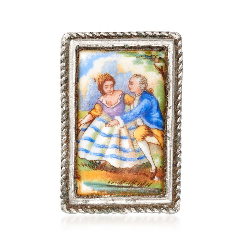 C. 1960 Vintage Hand-Painted Limoges Pin in Base Metal image number 0