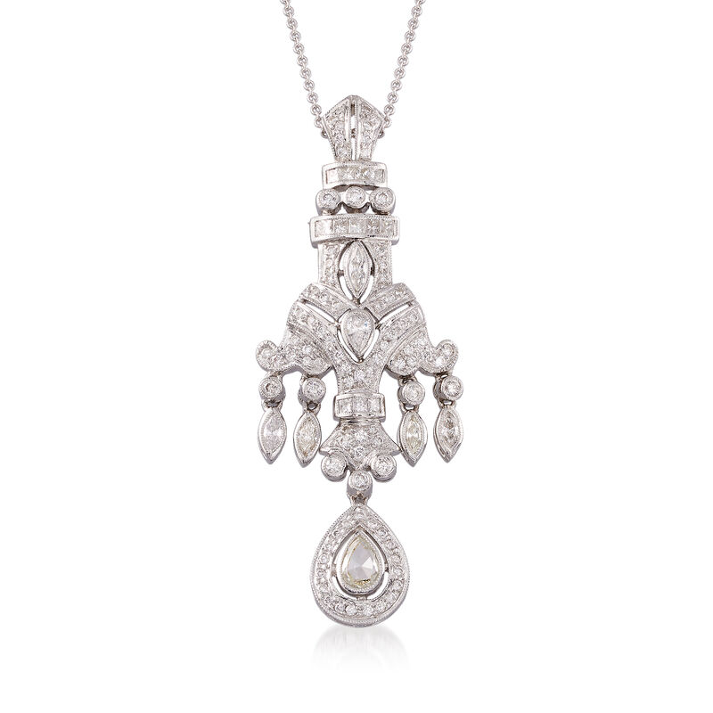 C. 1990 Vintage 2.22 ct. t.w. Multi-Cut Diamond Pendant Necklace in 18kt White Gold image number 0