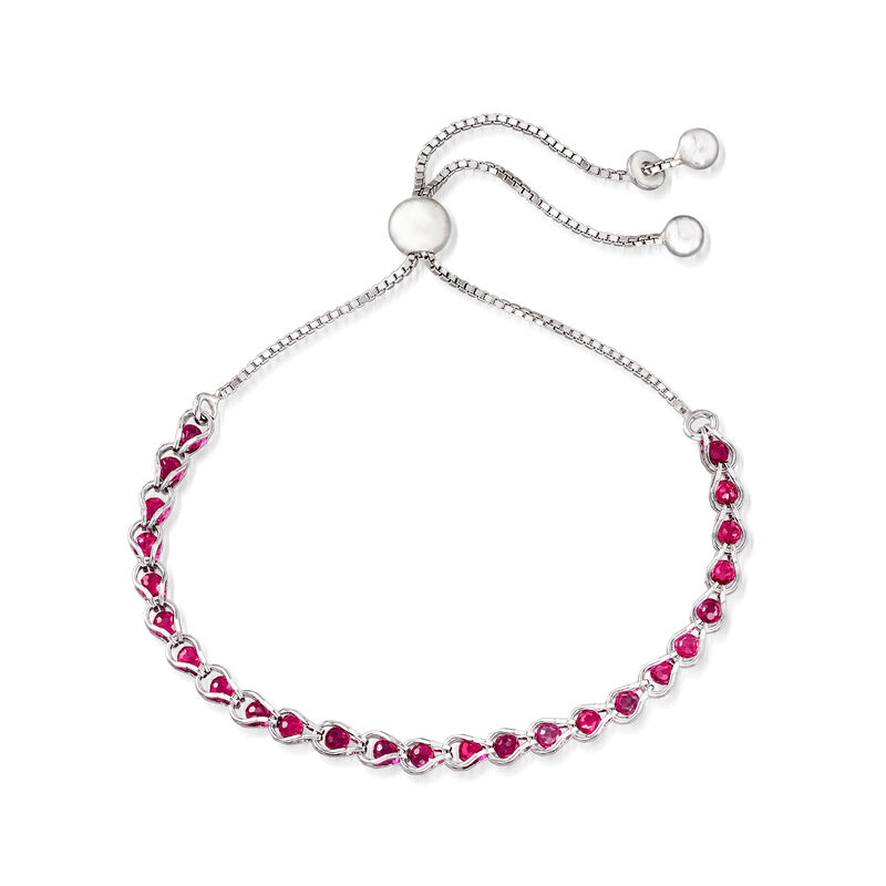 Italian 4.00 ct. t.w. Simulated Ruby Bead Bolo Bracelet in Sterling Silver image number 2
