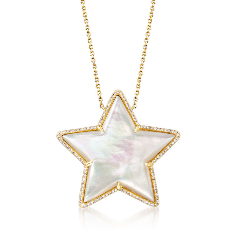 Mother-of-Pearl and .33 ct. t.w. Diamond Star Necklace in 14kt Yellow Gold. 16&quot; image number 1