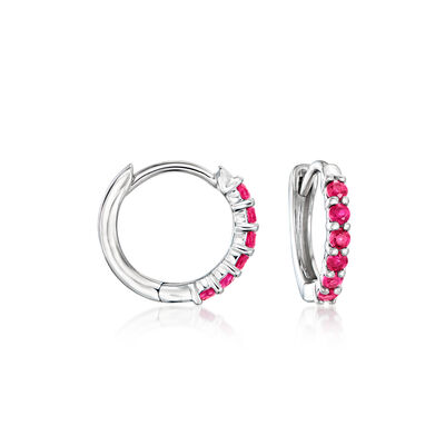 Gabriel Designs .26 ct. t.w. Ruby Huggie Hoop Earrings in 14kt White Gold