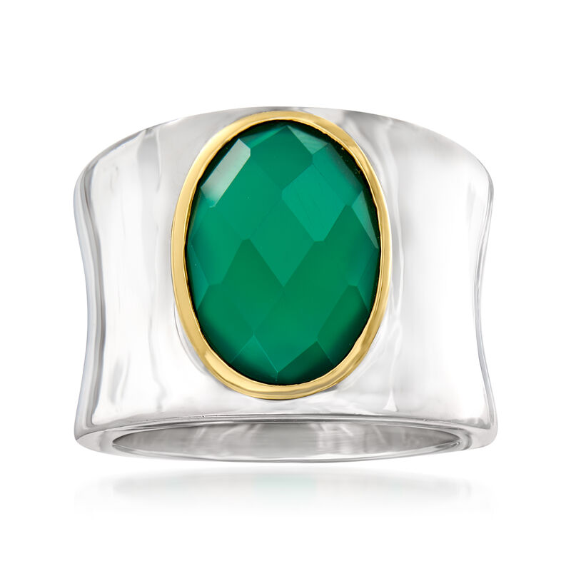 Green Agate Ring in Sterling Silver with 14kt Yellow Gold image number 0