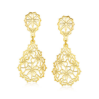 Italian 14kt Yellow Gold Floral Drop Earrings