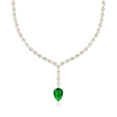 9.00 Carat Simulated Emerald Drop Necklace with 25.00 ct. t.w. CZs in 18kt Gold Over Sterling