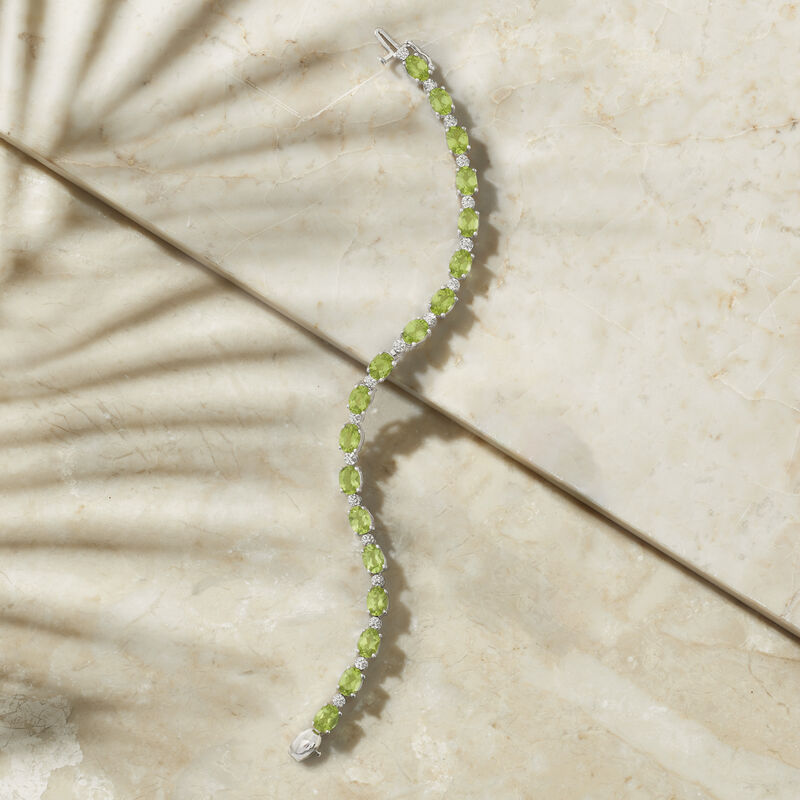 12.00 ct. t.w. Peridot Tennis Bracelet with Diamonds in Sterling Silver image number 2