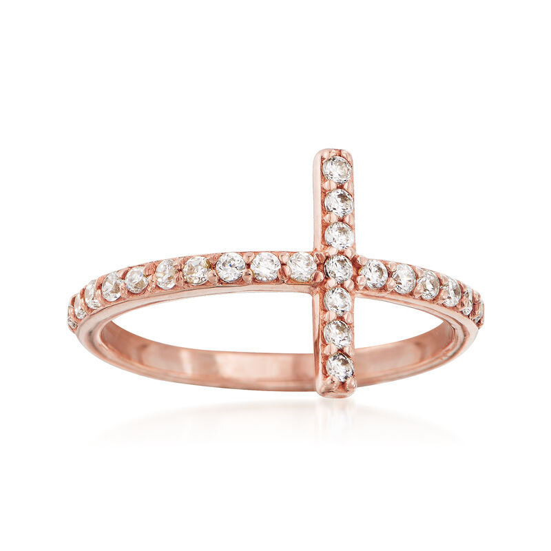 .35 ct. t.w. CZ Sideways Cross Ring in 14kt Rose Gold image number 0