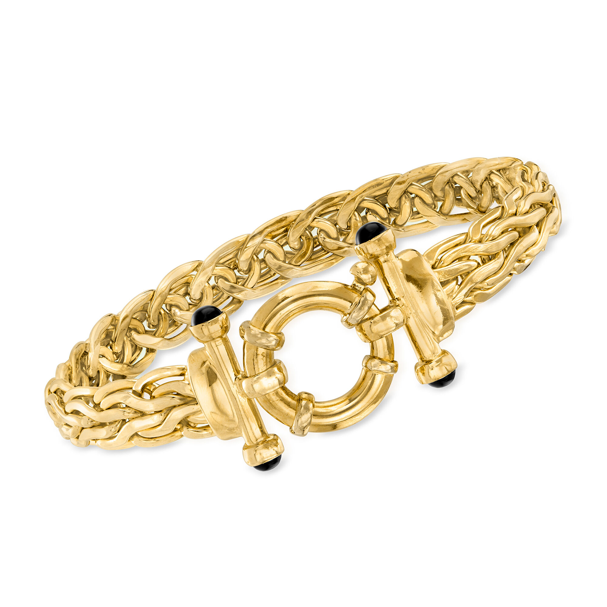 C. 2000 Vintage 14kt Yellow Gold Fancy-Link Bracelet with Black