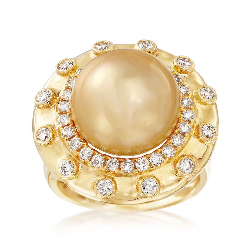 13-14mm Cultured Golden South Sea Pearl and .83 ct. t.w. Diamond Ring in 18kt Yellow Gold image number 0