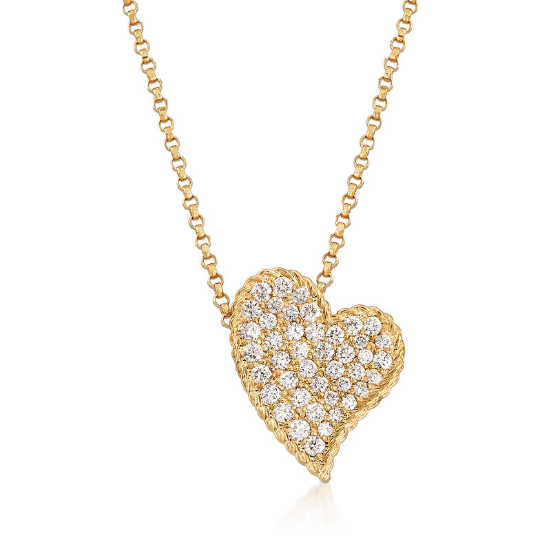 Roberto Coin Princess &quot;Tiny Treasures&quot; .39 ct. t.w. Diamond Heart Necklace in 18kt Yellow Gold image number 0