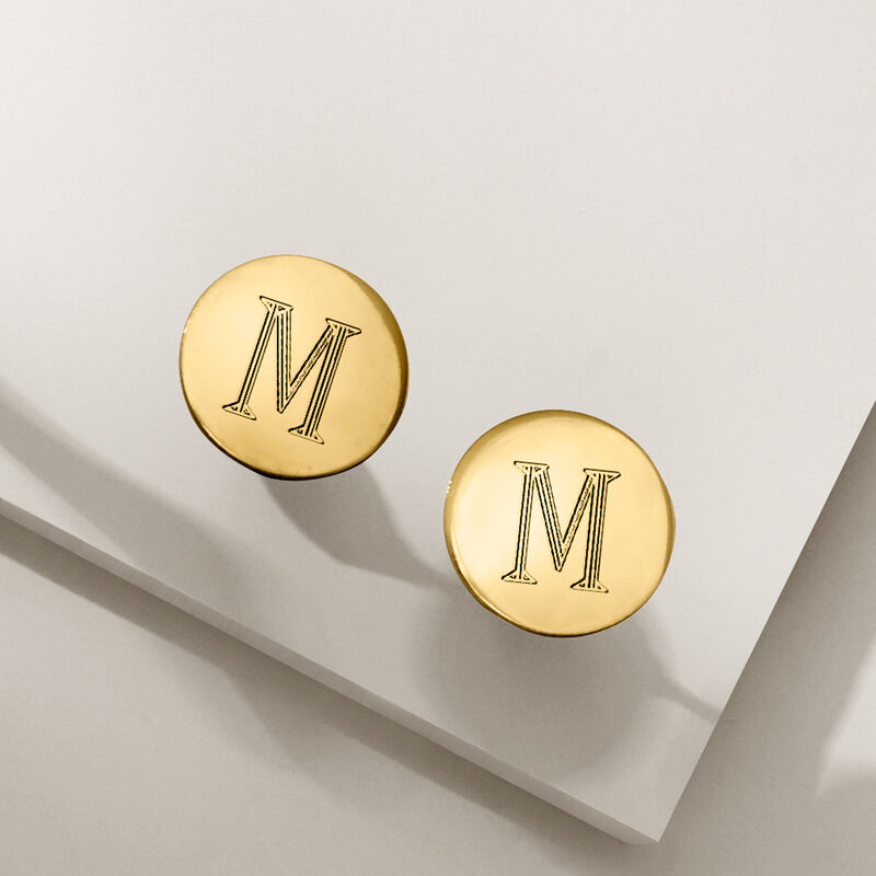 14kt Yellow Gold Personalized Disc Earrings image number 4
