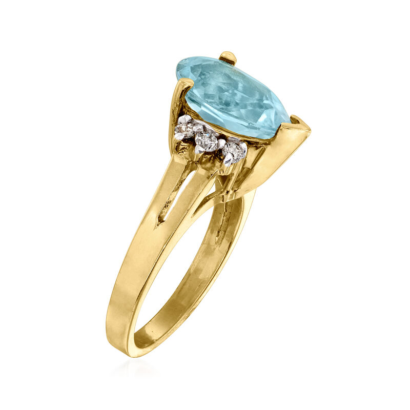 C. 1980 Vintage 3.50 Carat Swiss Blue Topaz and .25 ct. t.w. Diamond Ring in 14kt Yellow Gold image number 2