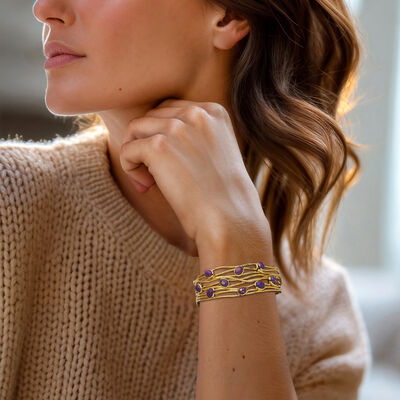 Purple Turquoise Highway Cuff Bracelet in 18kt Gold Over Sterling