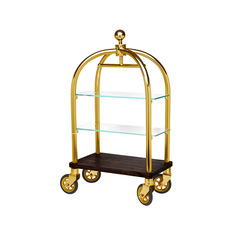 Godinger "Bellhop" 3-Tier Stainless Steel Goldtone and Solid Wood Service Cart image number 0