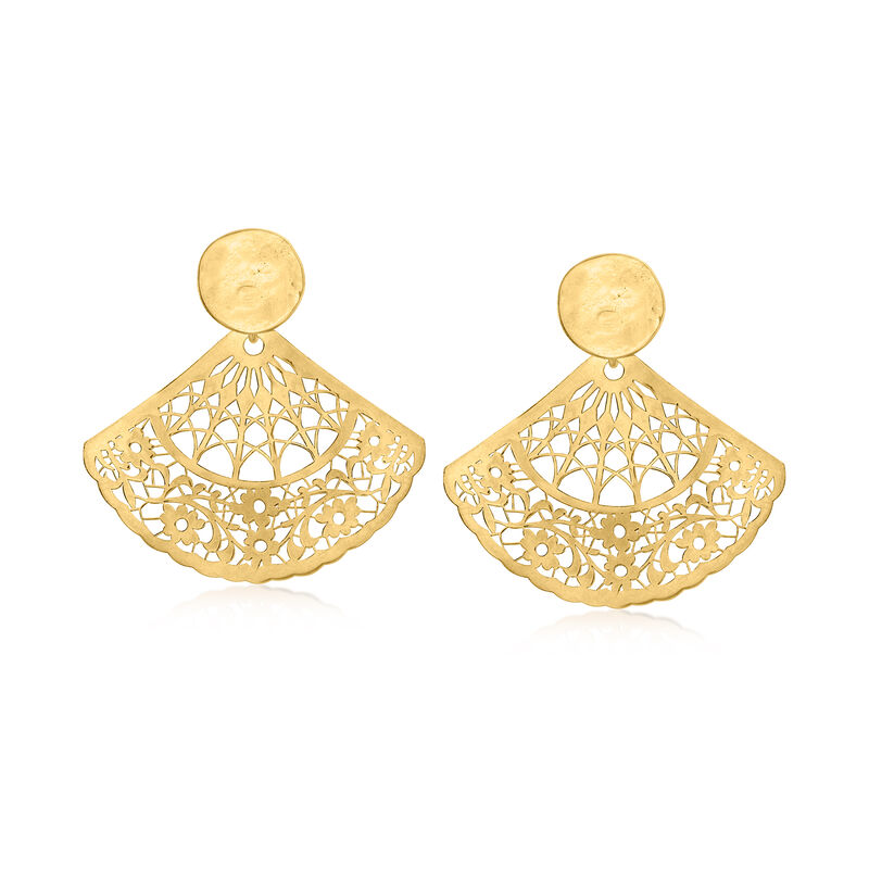 Italian 18kt Gold Over Sterling Floral Openwork Fan Drop Earrings image number 0