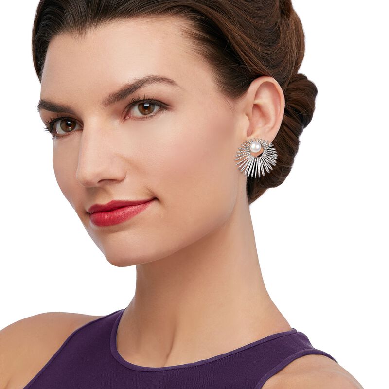 Italian Sterling Silver Jewelry Set: 8-8.5mm Cultured Pearl Earrings and Starburst Earring Jackets image number 1