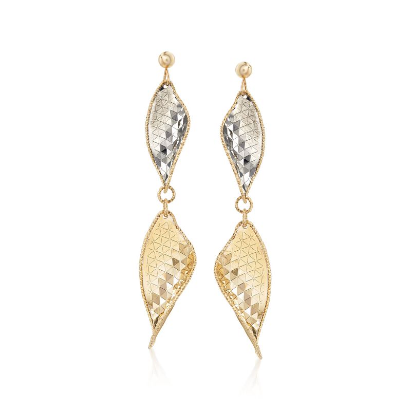 Italian 14kt Yellow Gold Leaf Drop Earrings with Gunmetal image number 0