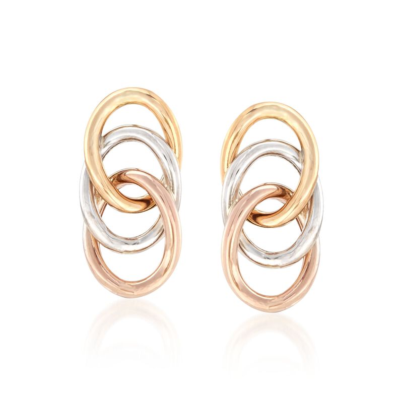 14kt Tri-Colored Gold Triple Loop Earrings image number 0