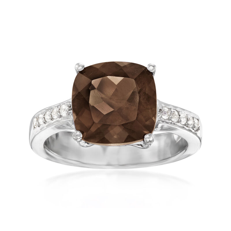 3.30 Carat Smoky Quartz Ring with .20 ct. t.w. White Topaz in Sterling Silver image number 0