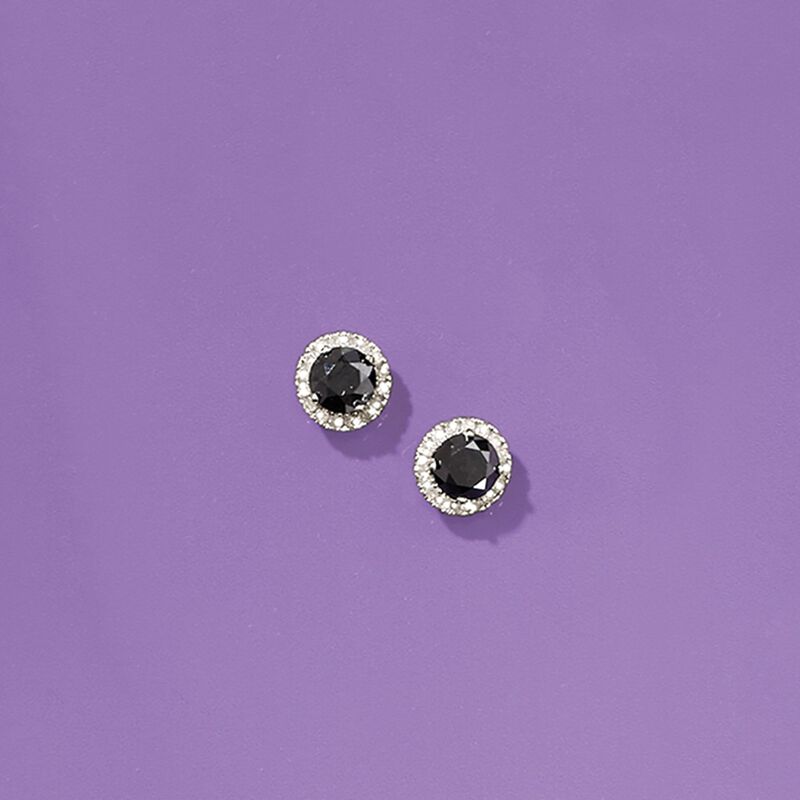 1.40 ct. t.w. Black and White Diamond Halo Stud Earrings in Sterling Silver image number 2