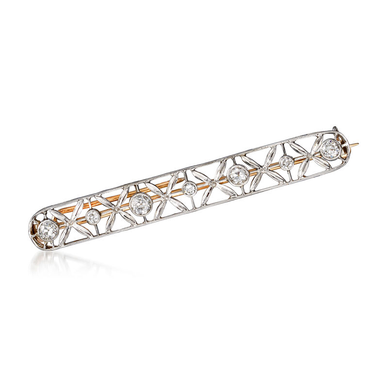 C. 1950 Vintage .50 ct. t.w. Diamond XO Bar Pin in Platinum image number 0