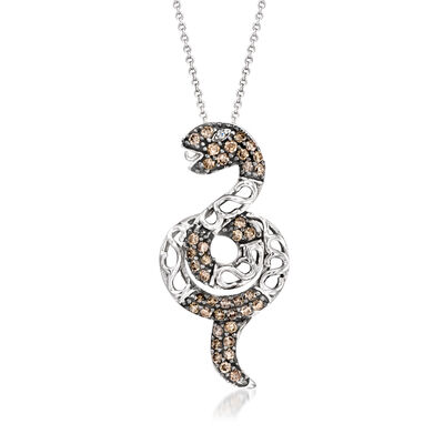C. 2000 Vintage Le Vian .81 ct. t.w. Brown and White Diamond Snake Pendant Necklace in 14kt White Gold