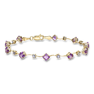 C. 2000 Vintage 3.50 ct. t.w. Amethyst and .45 ct. t.w. Iolite Bracelet in 14kt Yellow Gold