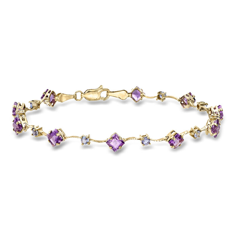 C. 2000 Vintage 3.50 ct. t.w. Amethyst and .45 ct. t.w. Iolite Bracelet in 14kt Yellow Gold. 7" image number 0