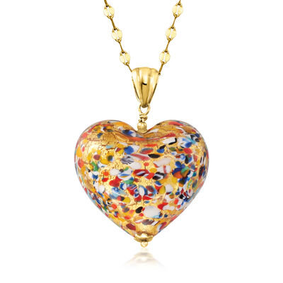 Italian Murano Glass Heart Pendant Necklace in 18kt Gold Over Sterling
