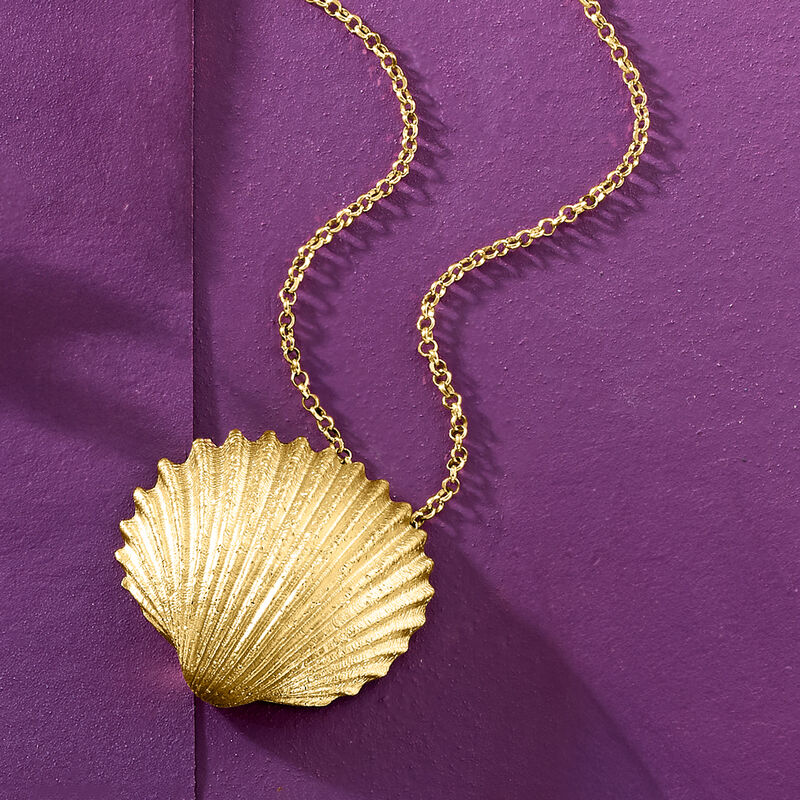 Italian 18kt Gold Over Sterling Seashell Pendant Necklace. 18" image number 2