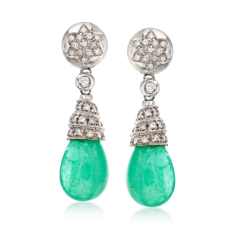 C. 1980 Vintage 7.60 ct. t.w. Emerald and .85 ct. t.w. Diamond Drop Earrings in 18kt White Gold image number 0