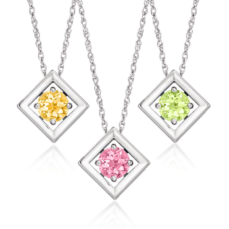 Birthstone Square Pendant Necklace in Sterling Silver  image number 0