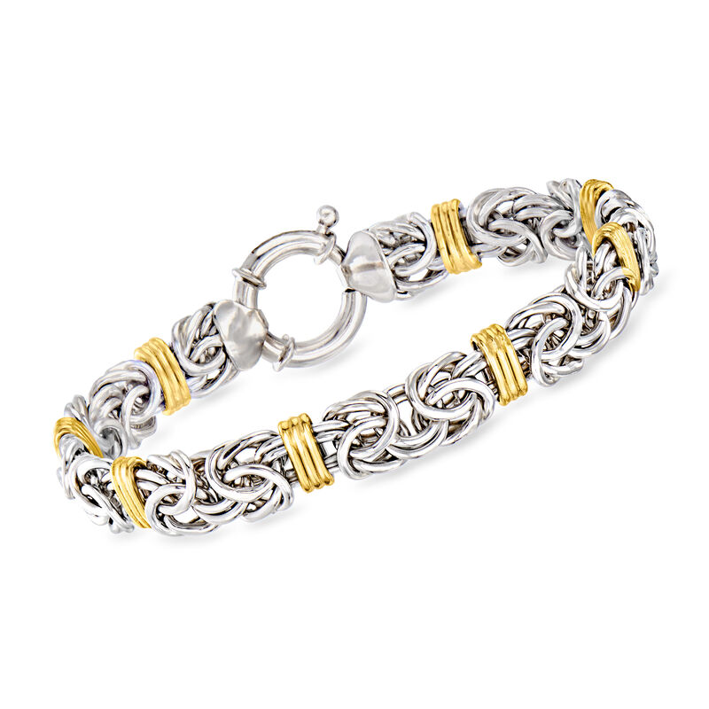Sterling Silver and 14kt Yellow Gold Byzantine Station Bracelet image number 0
