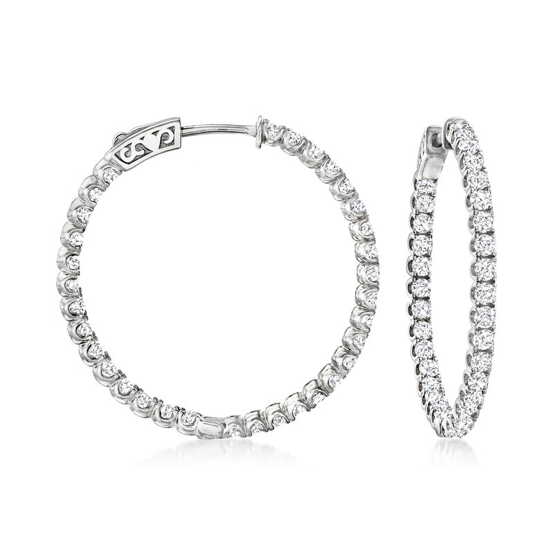 3.70 ct. t.w. CZ Inside-Outside Hoop Earrings in Sterling Silver. 1 3/8&quot; image number 0