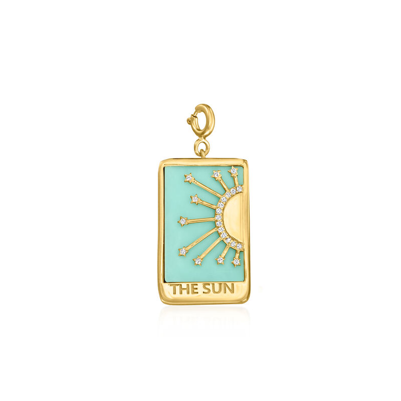 Turquoise "The Sun" Tarot Card Charm with .10 ct. t.w. White Topaz in 18kt Gold Over Sterling  image number 1