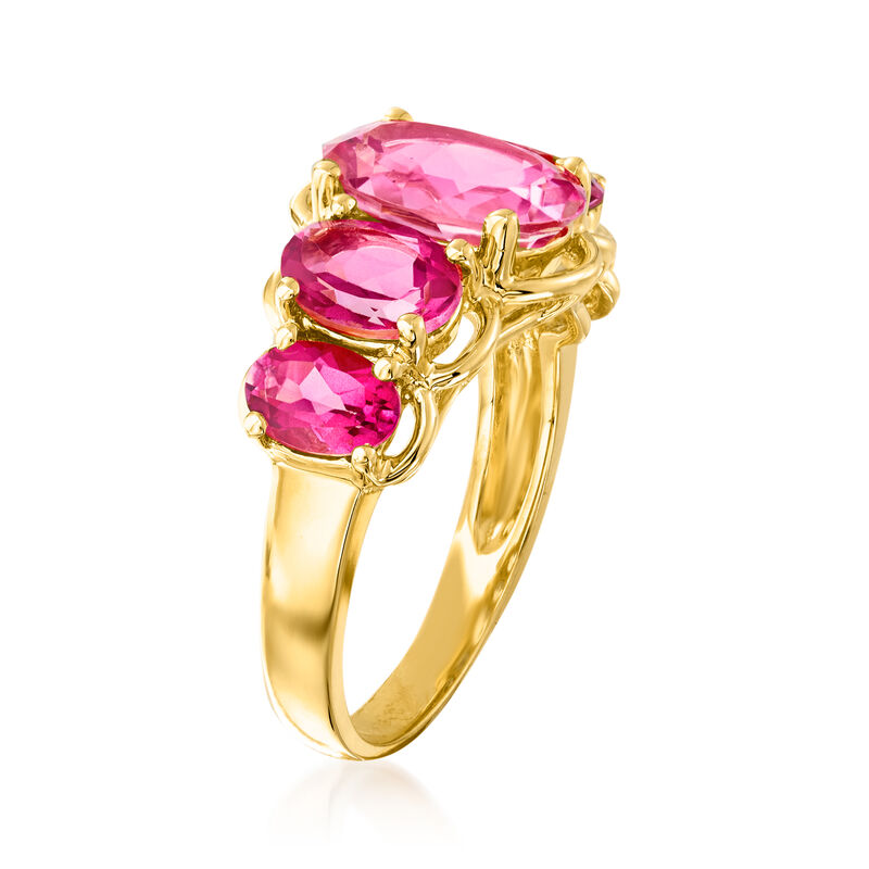4.50 ct. t.w. Pink Topaz Five-Stone Ring in 18kt Gold Over Sterling image number 2
