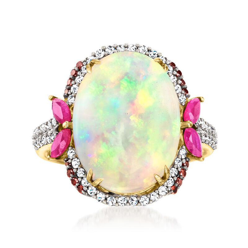 Ethiopian Opal Ring with .50 ct. t.w. Rubies and .46 ct. t.w. Multicolored Diamonds in 14kt Yellow Gold image number 0