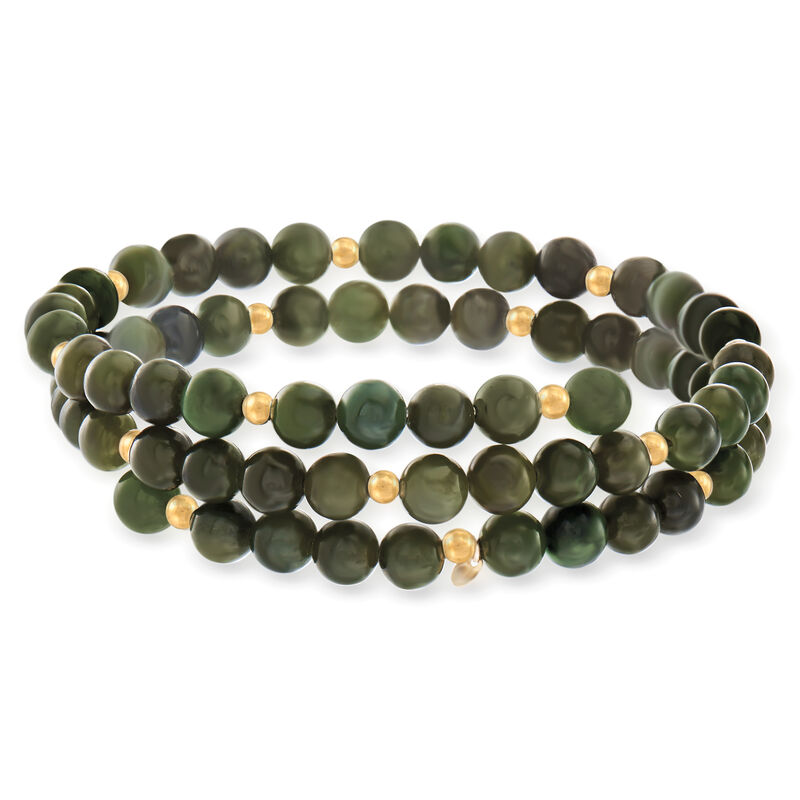 Jade Bead Wrap Bracelet with 14kt Yellow Gold image number 2