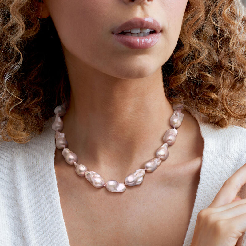 12-15mm Pastel Cultured Baroque Pearl Necklace with 18kt Gold Over Sterling image number 1