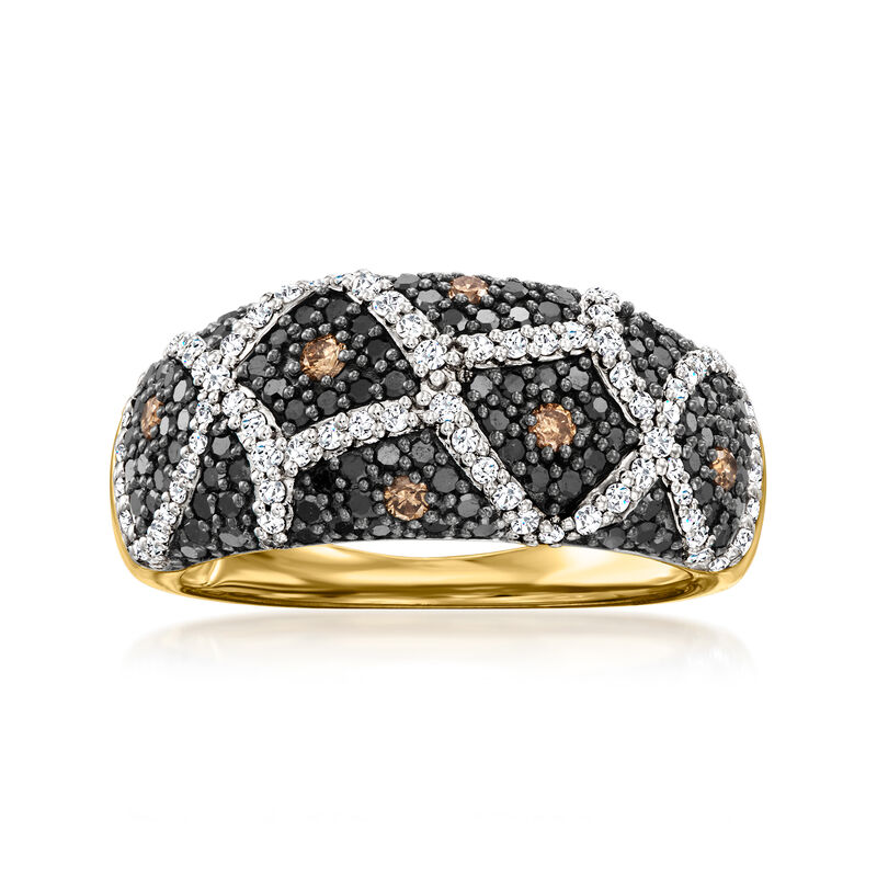 1.00 ct. t.w. Black, White and Brown Diamond Leopard Ring in 18kt Gold Over Sterling. Size 5 image number 0