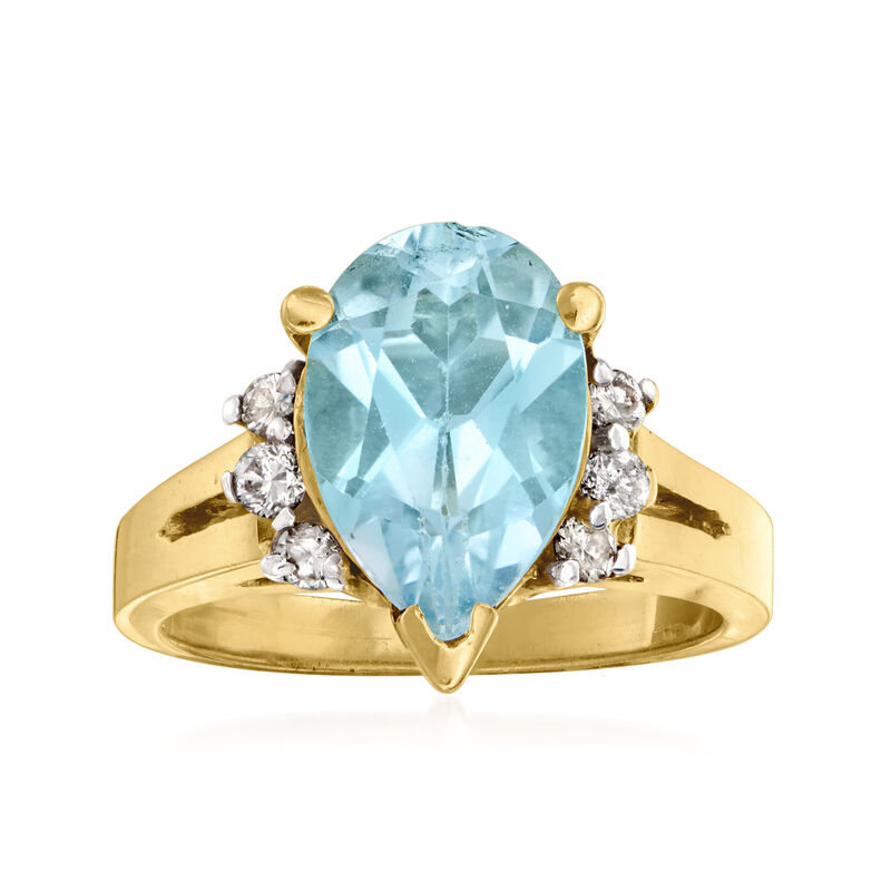 C. 1980 Vintage 3.50 Carat Swiss Blue Topaz and .25 ct. t.w. Diamond Ring in 14kt Yellow Gold image number 0
