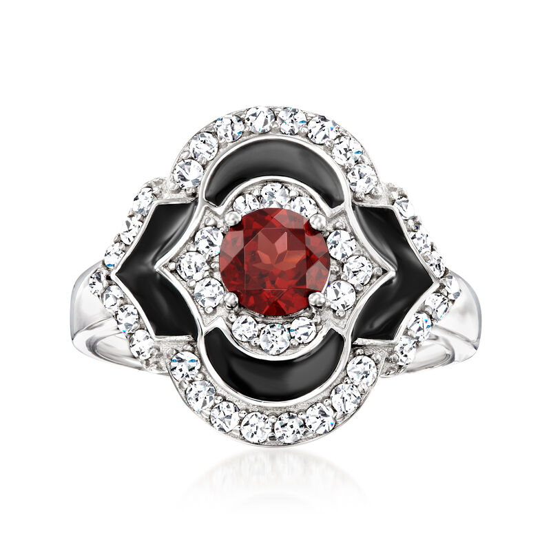 .70 Carat Garnet and .70 ct. t.w. White Topaz Ring with Black Enamel in Sterling Silver image number 0