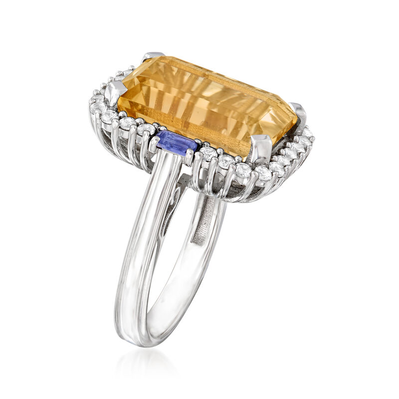 7.00 Carat Citrine, .70 ct. t.w. White Zircon and .10 ct. t.w. Iolite Ring in Sterling Silver image number 2