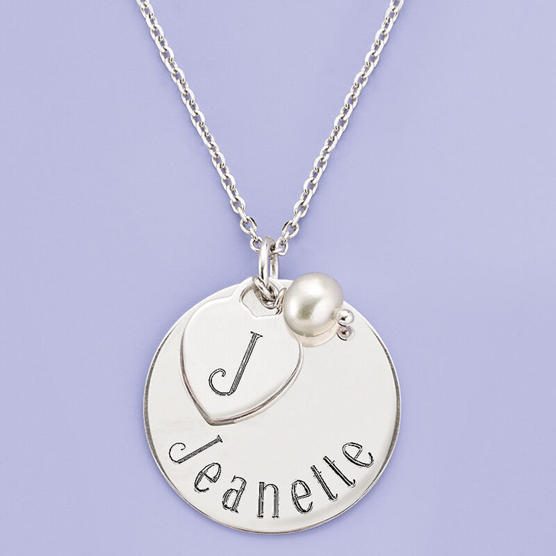 Italian Sterling Silver Personalized Charm Necklace with 6mm Cultured Pearl. 18&quot; image number 3