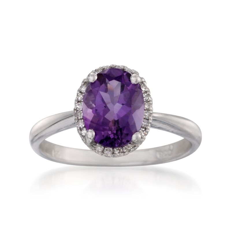 1.75 Carat Amethyst Ring with Diamonds in 14kt White Gold image number 0